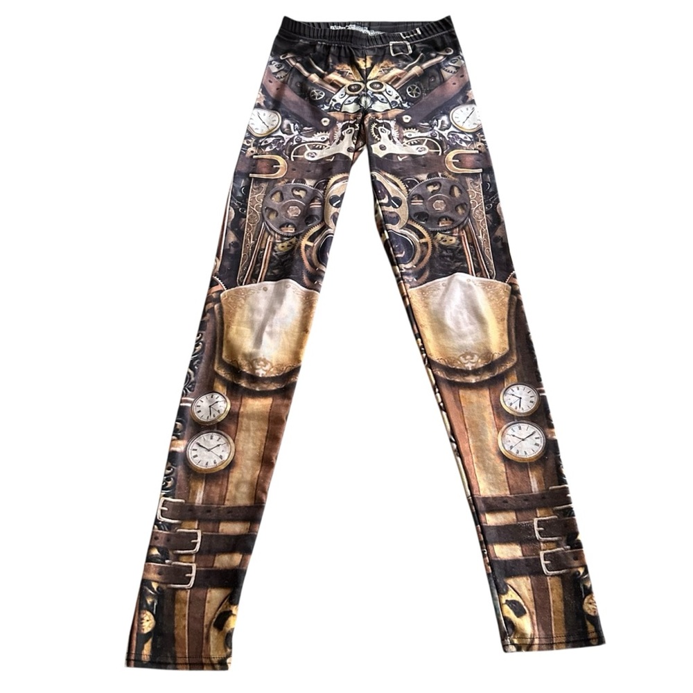 Steampunk ⚙️ & 🕰️ printed leggings - Brown and Gold